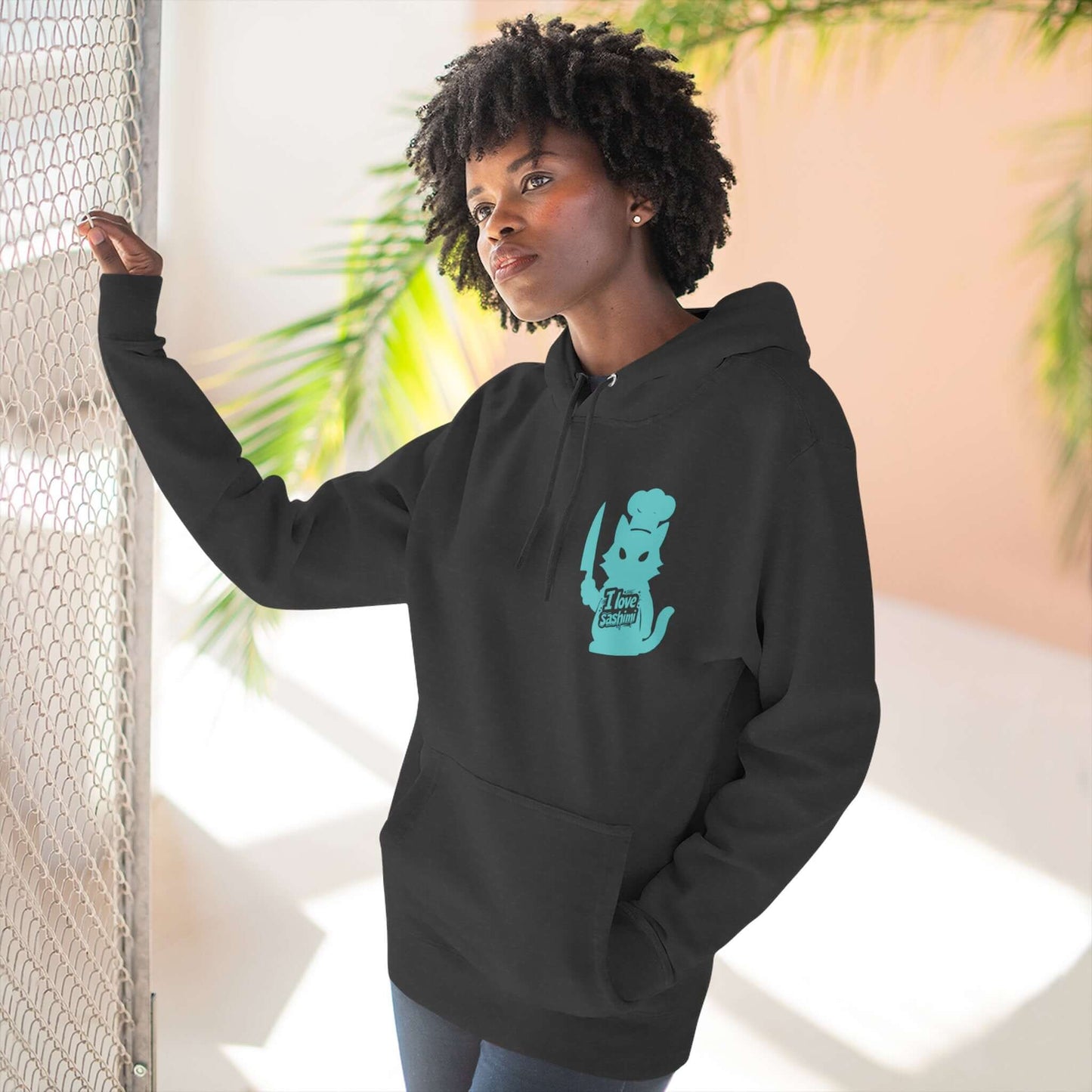 Cat Love Sashimi Graphic Unisex Fleece Hoodie