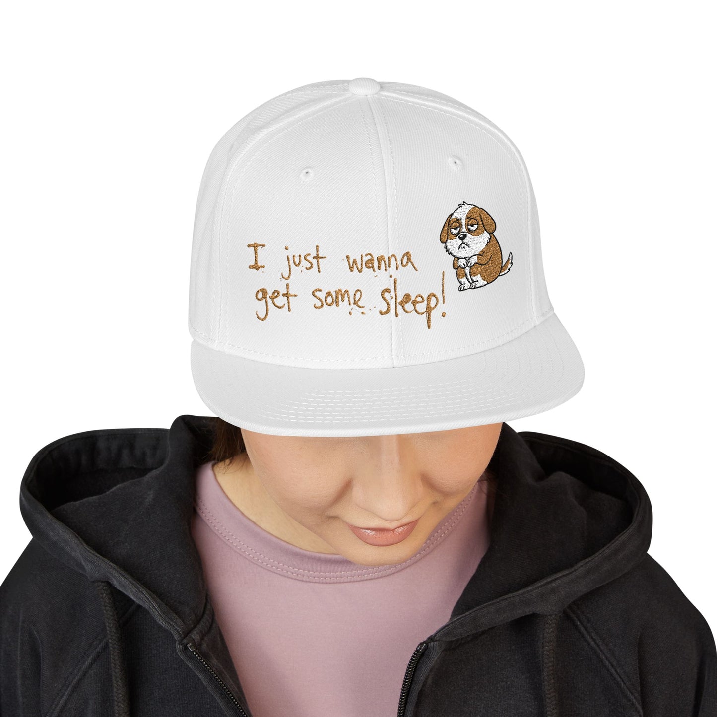 I just wanna get some sleep Embroidered Cute Puppy Snapback Hat