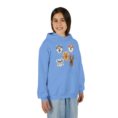 Cute Dog Heads Unisex Youth Hoodie, Fun Pet Lover Sweater, Kids Gift, Animal Lover Apparel, Perfect for Birthdays & Holidays