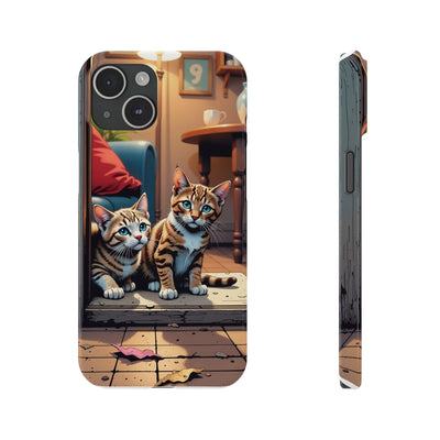 Cute Cats Slim Phone Case comic style 1, Cat Lover Gift, Impact-Resistant iPhone Case, Funny Pet Accessory, Unique Animal Design