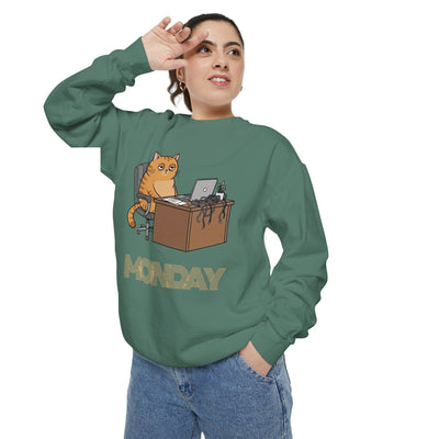 Monday Face Cat Stares Blankly Unisex Crewneck Sweatshirt style 3