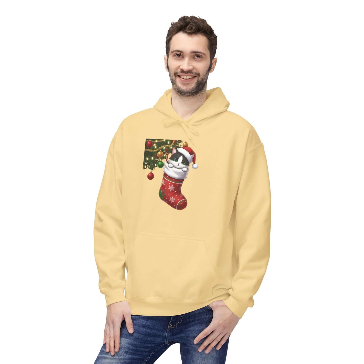 Kitten hiding in Christmas stocking Unisex Fleece Hoodie style 1
