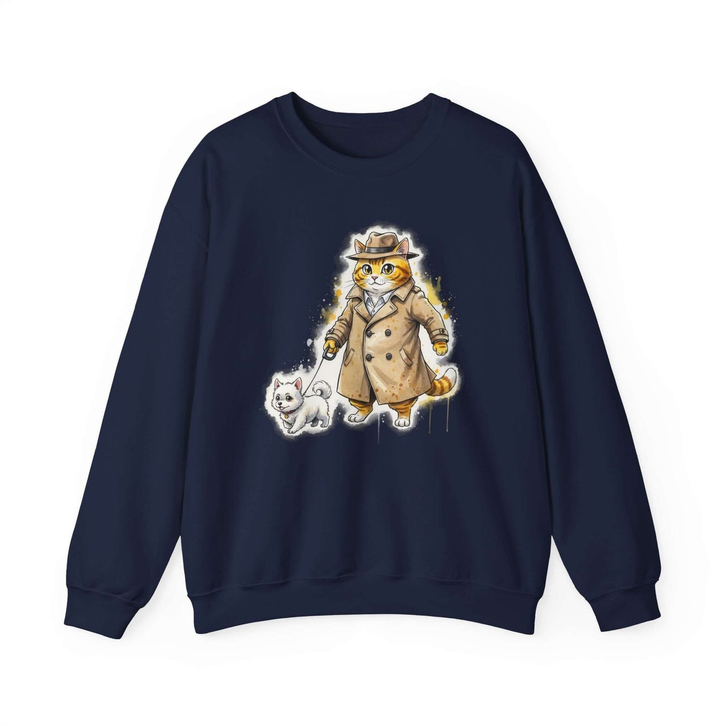 Watercolor Cat & Dog painting Unisex Crewneck Sweatshirt style 1