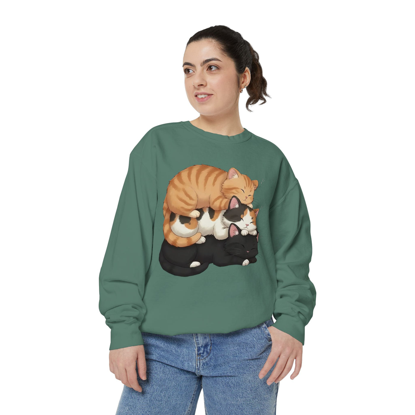 3 Cute Sleeping Cats style 5 Cozy Graphic Unisex Crewneck Sweatshirt