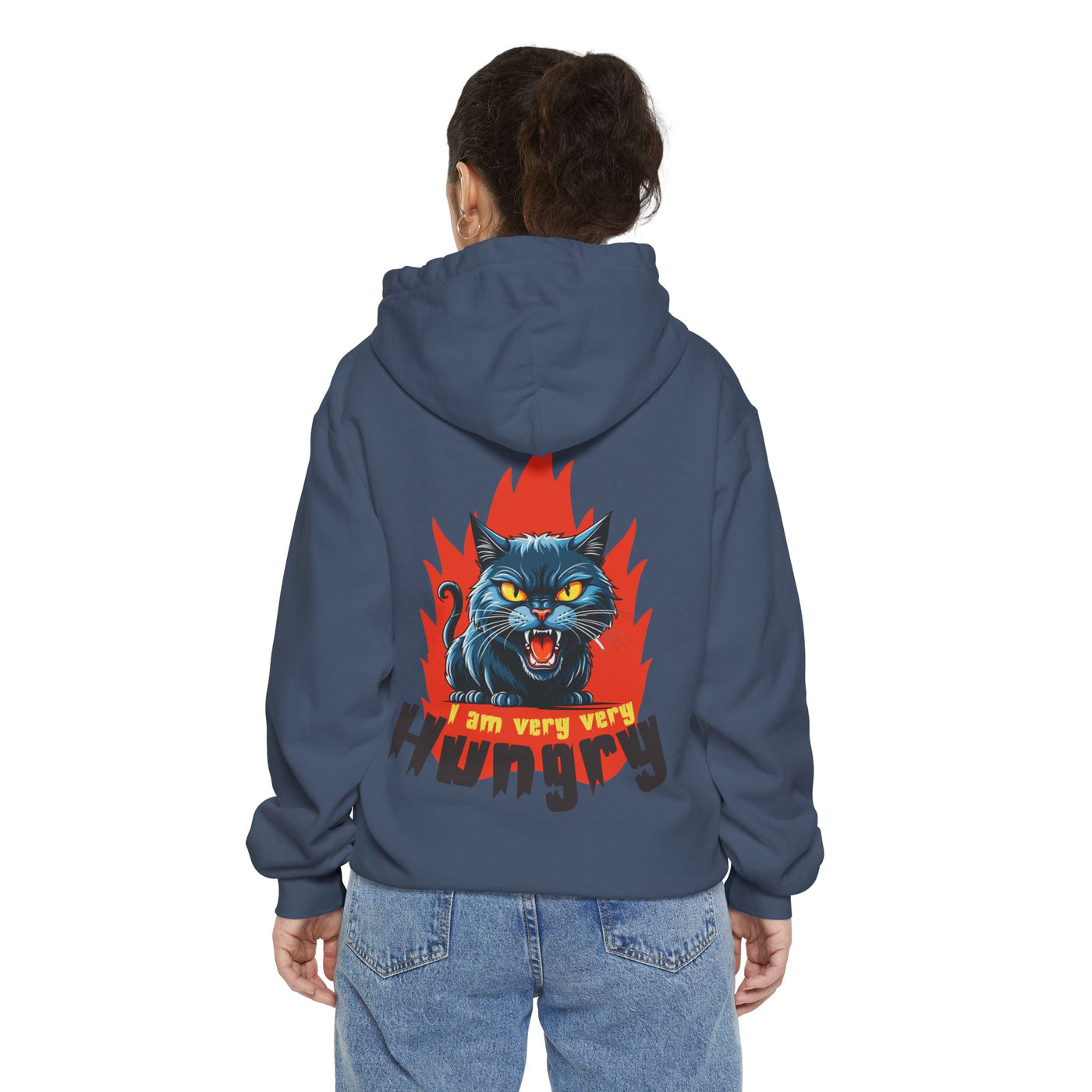 I am very very Hungry - Cartoon Cat Graphic Unisex Pullover Hoodie