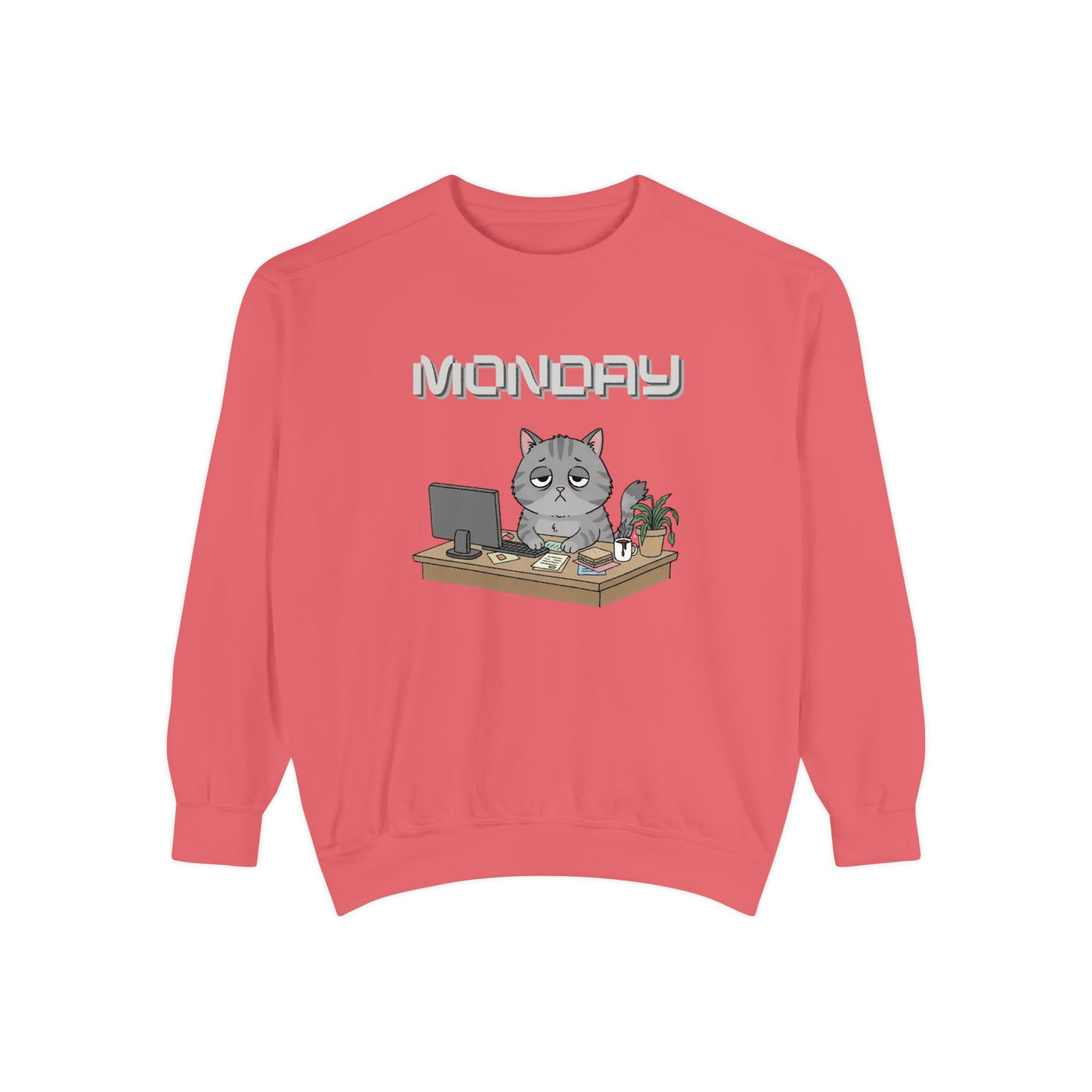 Monday Face Cat Stares Blankly Unisex Crewneck Sweatshirt style 2