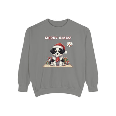 Cute Puppy waiting for Christmas presents style 7 Cozy Graphic Unisex Crewneck Sweatshirt