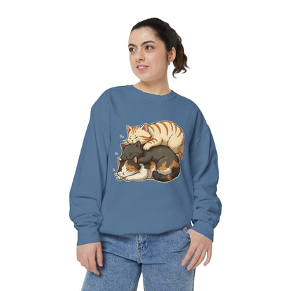 3 Cute Sleeping Cats Cozy Graphic Unisex Crewneck Sweatshirt style 4