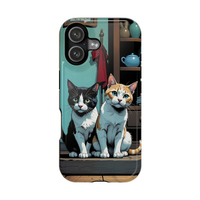 Cute Cats Magnetic Phone Case comic style 3, Cat Lover Gift, Impact-Resistant iPhone Case, Funny Pet Accessory, Unique Animal Design