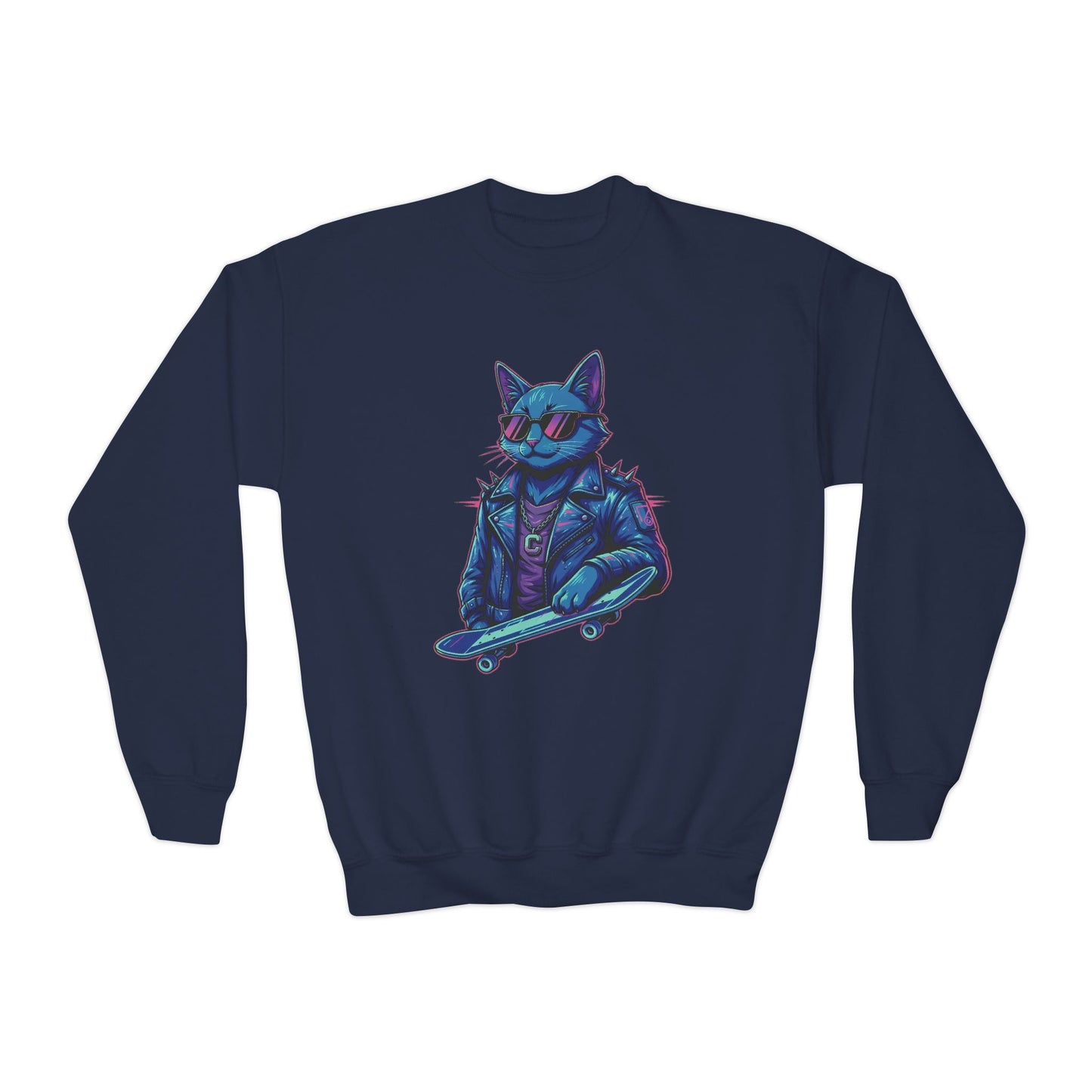 Cool Cat - Cozy Unisex Youth Crewneck Sweatshirt style 2