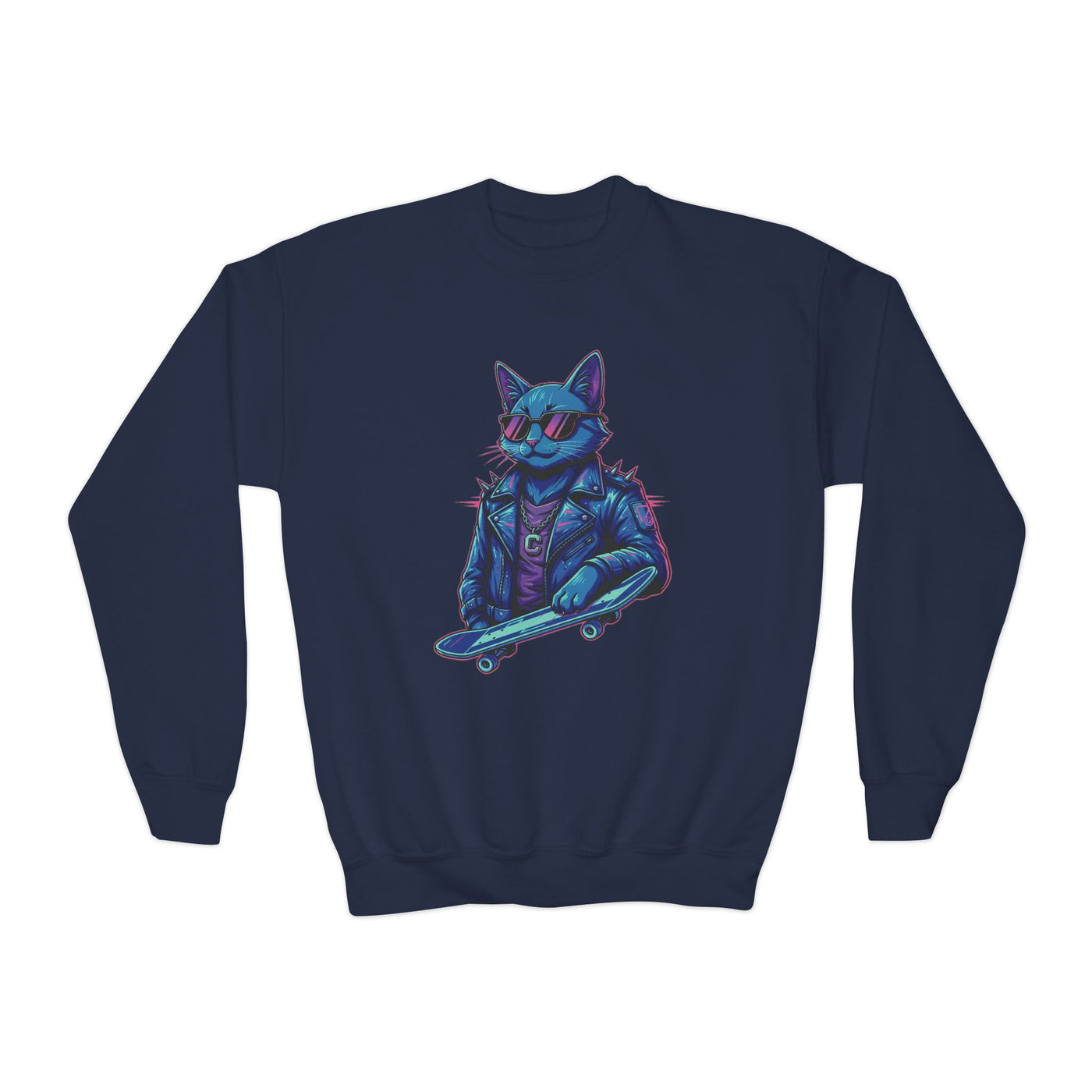 Cool Cat style 2 Youth Crewneck Sweatshirt - Cozy & Cute