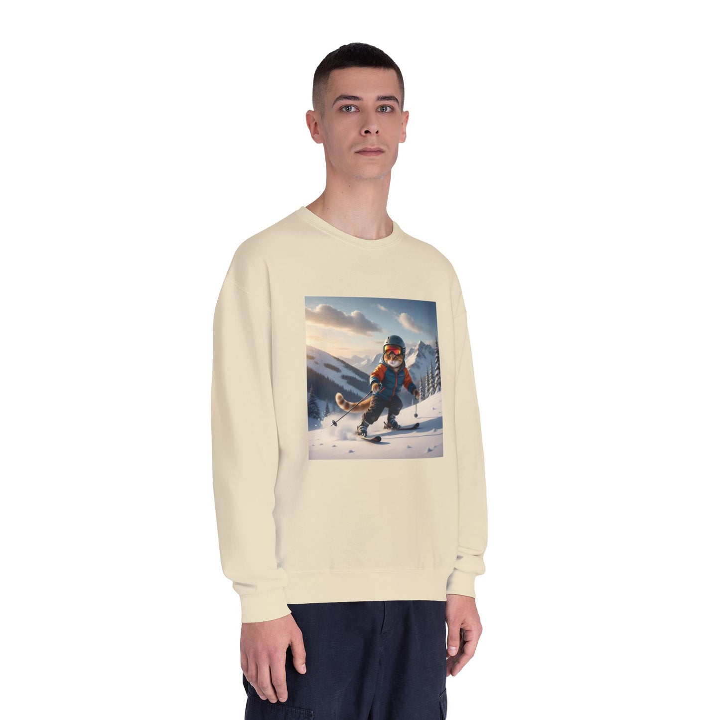 Skiing Cat Graphic Unisex NuBlend Crewneck Sweatshirt