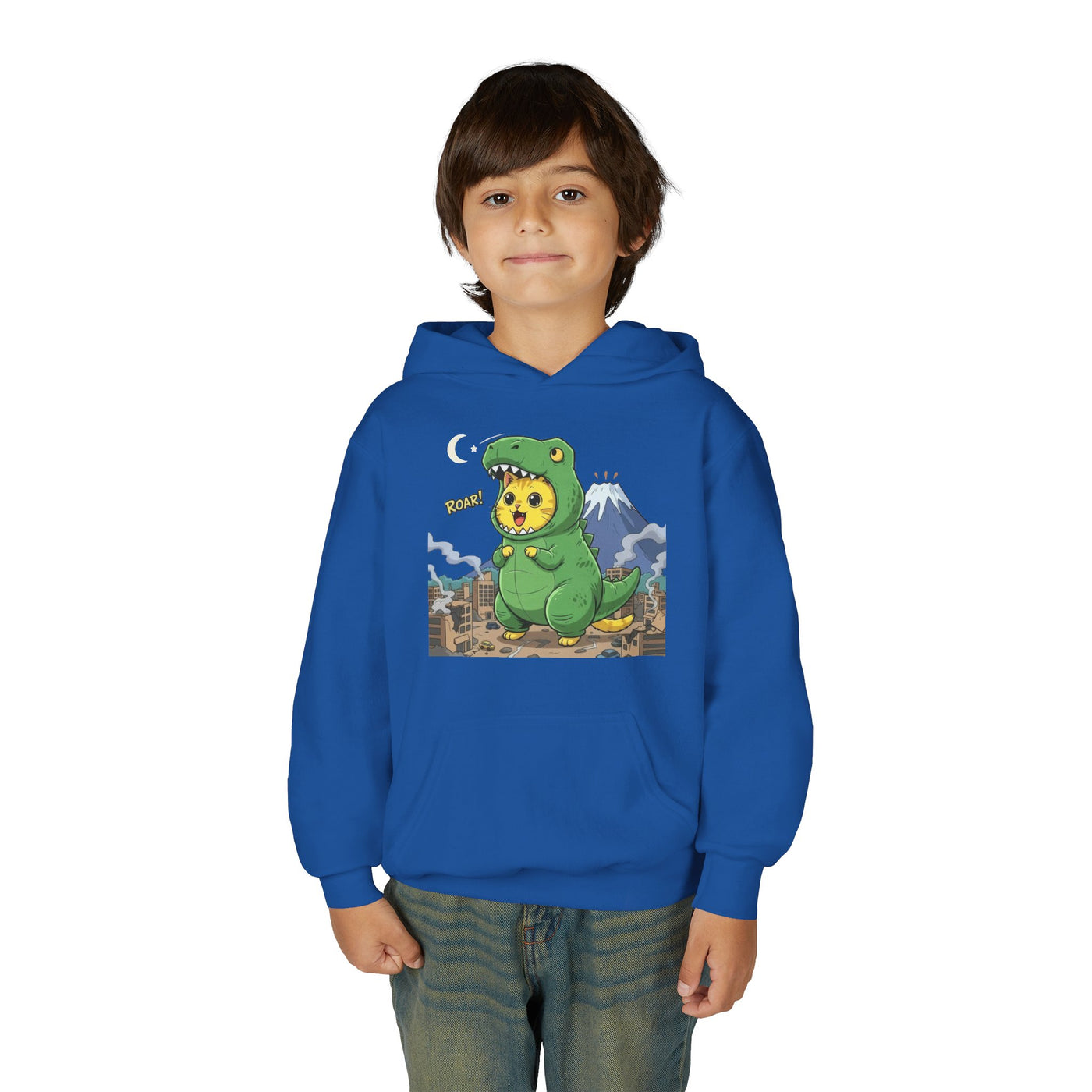 Cat cosplay Godzilla style 1 Unisex Kids Hoodie - Fun & Cozy Heavy Blend Sweatshirt with Cute Design