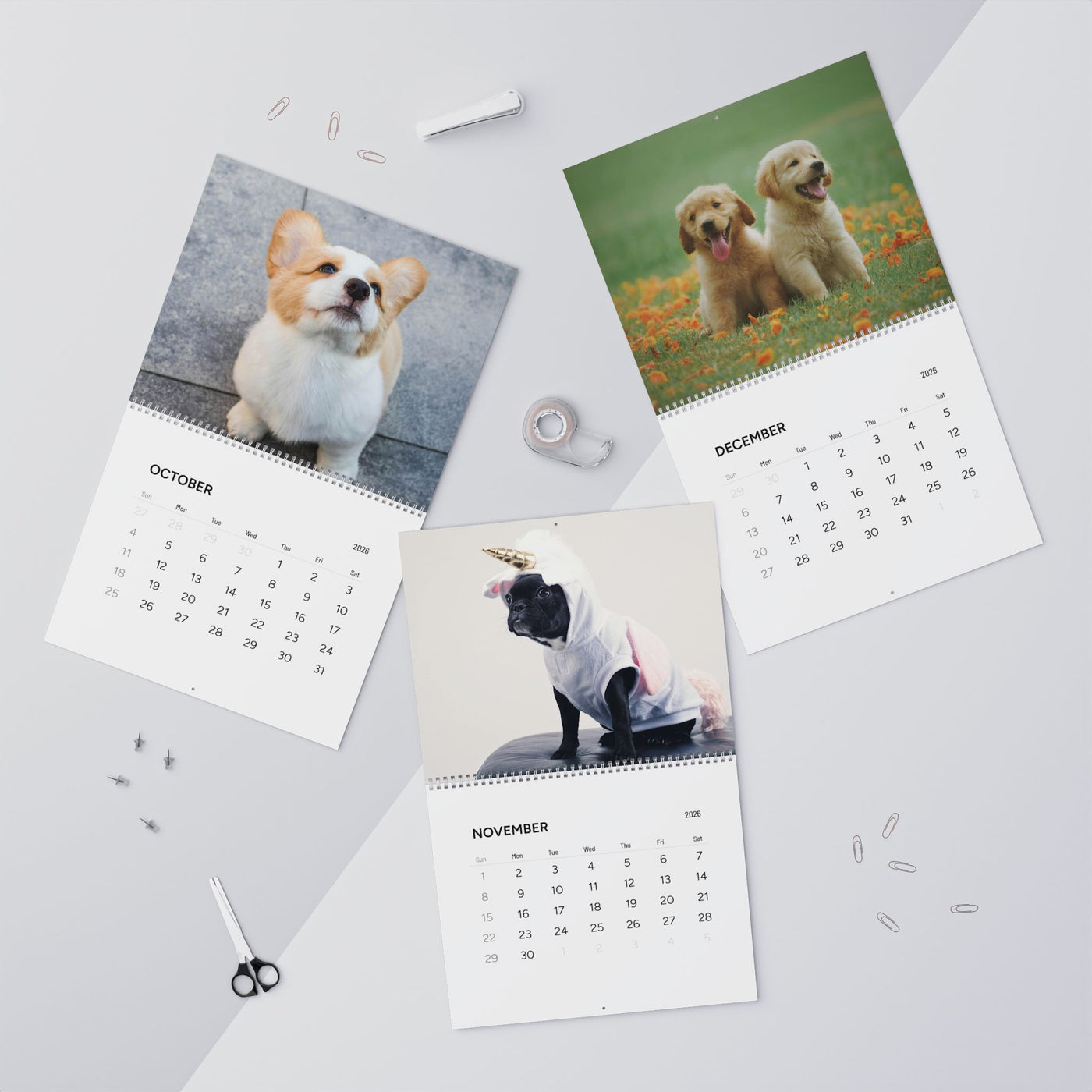 2026 Dog Wall Calendar, Cute Puppy Theme, Animal Lover Gift, Pet Lover Wall Decor, Monthly Planner