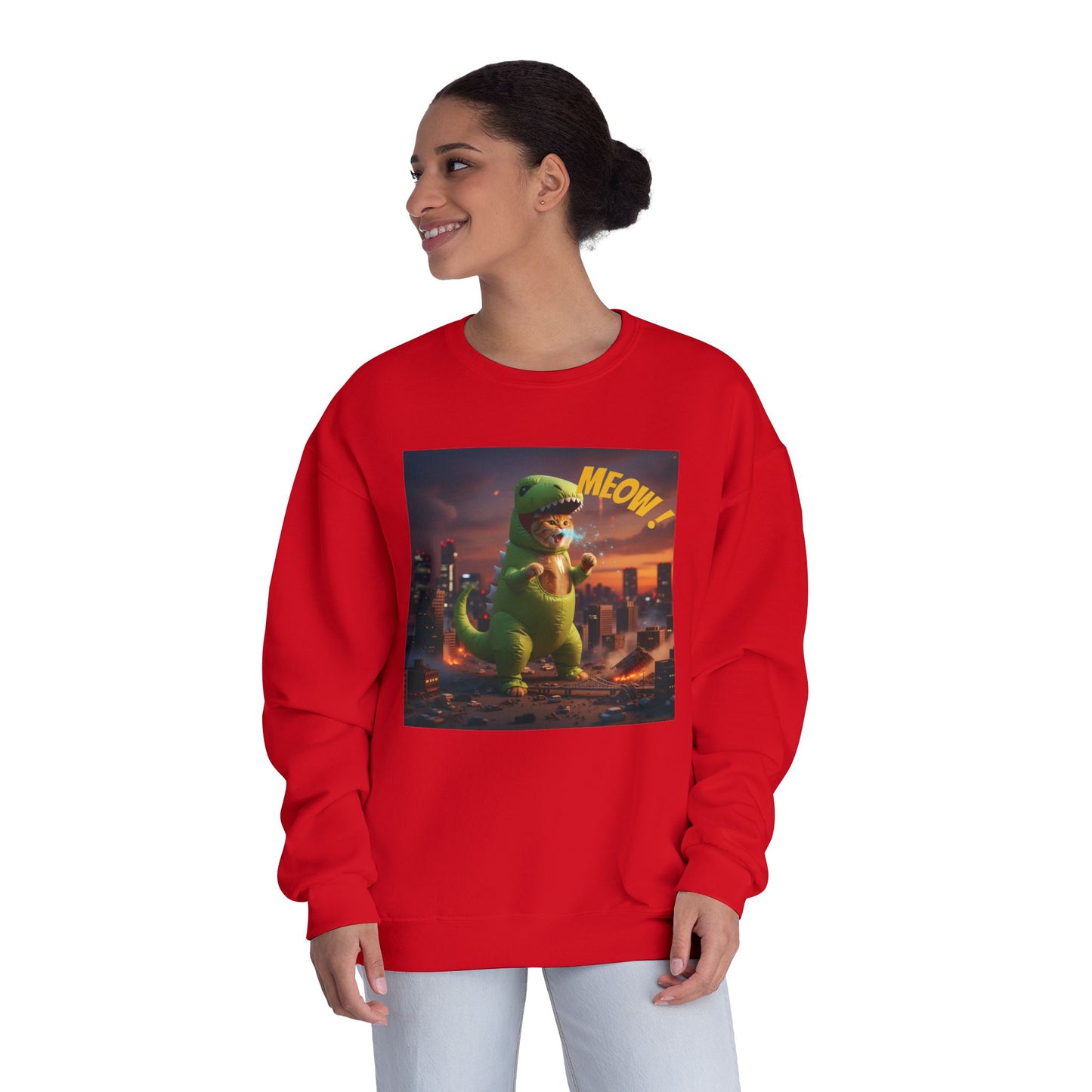 Tyrannosaurus Cat in city Unisex NuBlend Sweatshirt style 2