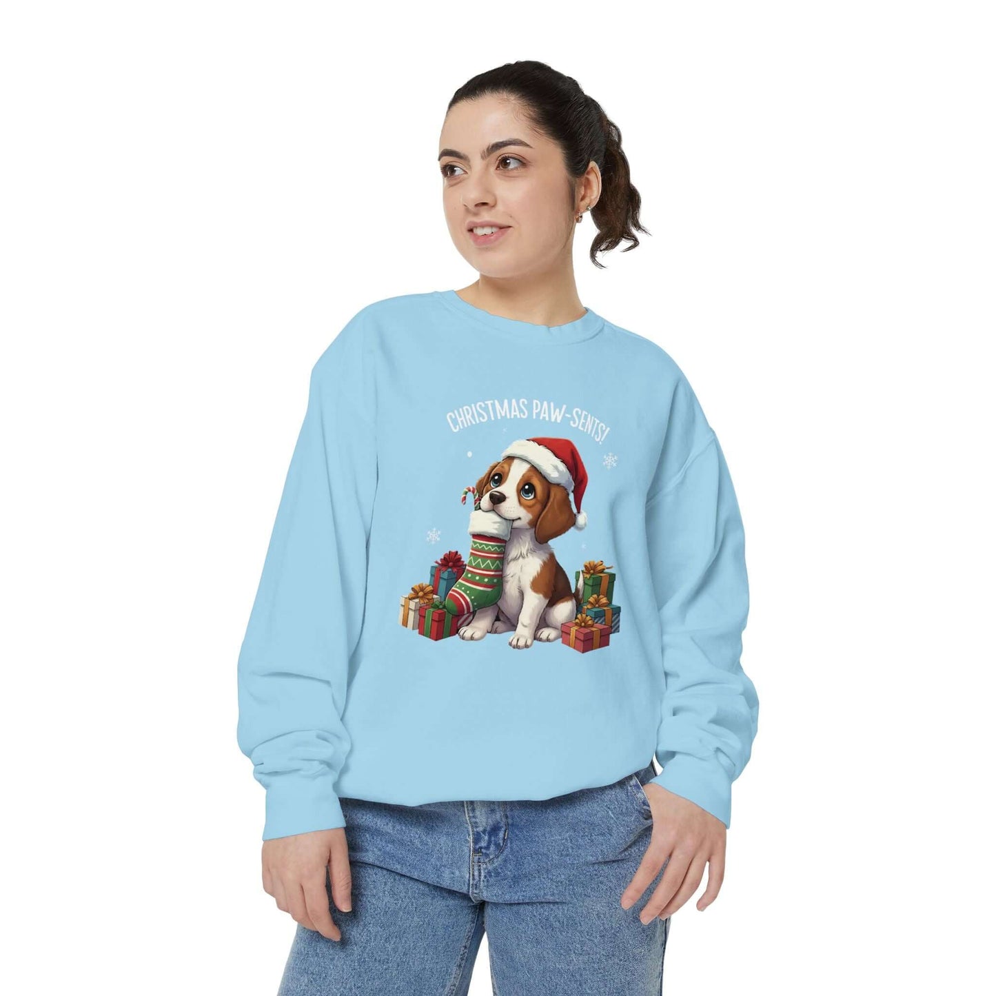 Puppy wait for Christmas presents Unisex Crewneck Sweatshirt style 3