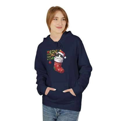 Kitten hiding in Christmas stocking Unisex Fleece Hoodie style 1