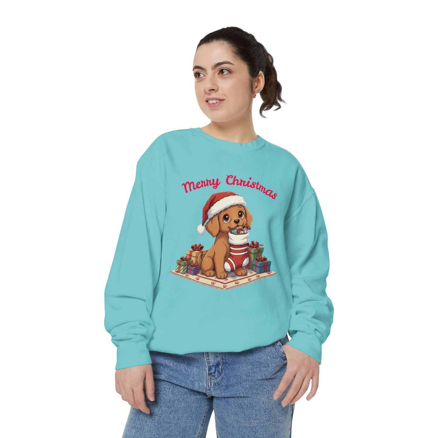 Puppy wait for Christmas presents Unisex Crewneck Sweatshirt style 2