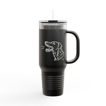 Barking Dog Travel Mug, Insulated Coffee Cup, Dog Lover Gift, For Outdoor Adventures, 40oz Red Drinkware