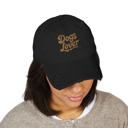Dogs Lover Distressed Embroidered Cap Dad Hat Brown Words