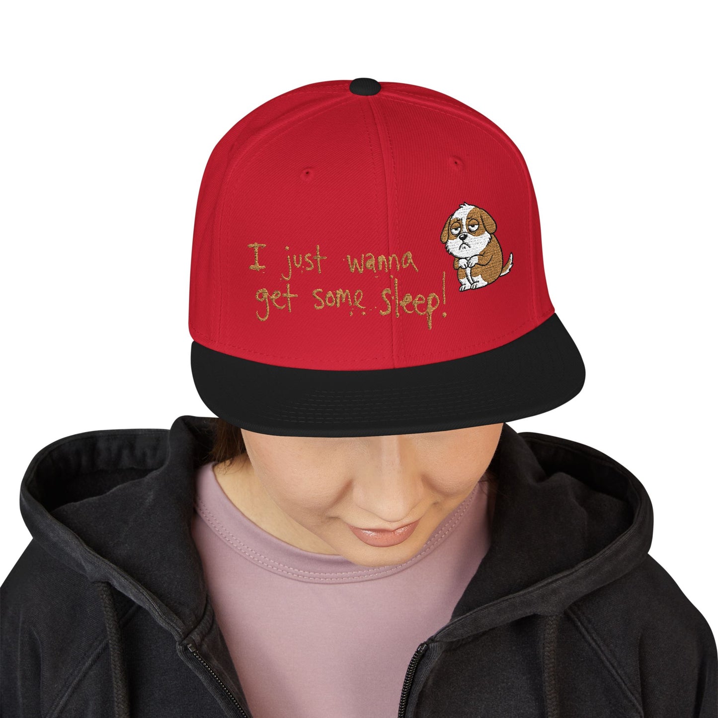 I just wanna get some sleep Embroidered Cute Puppy Snapback Hat