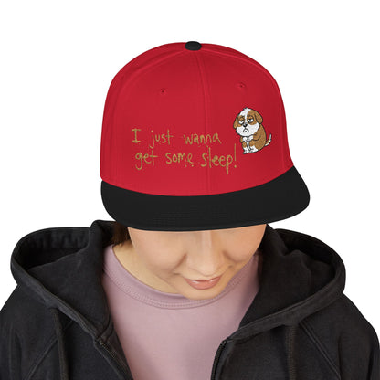 I just wanna get some sleep Embroidered Cute Puppy Snapback Hat