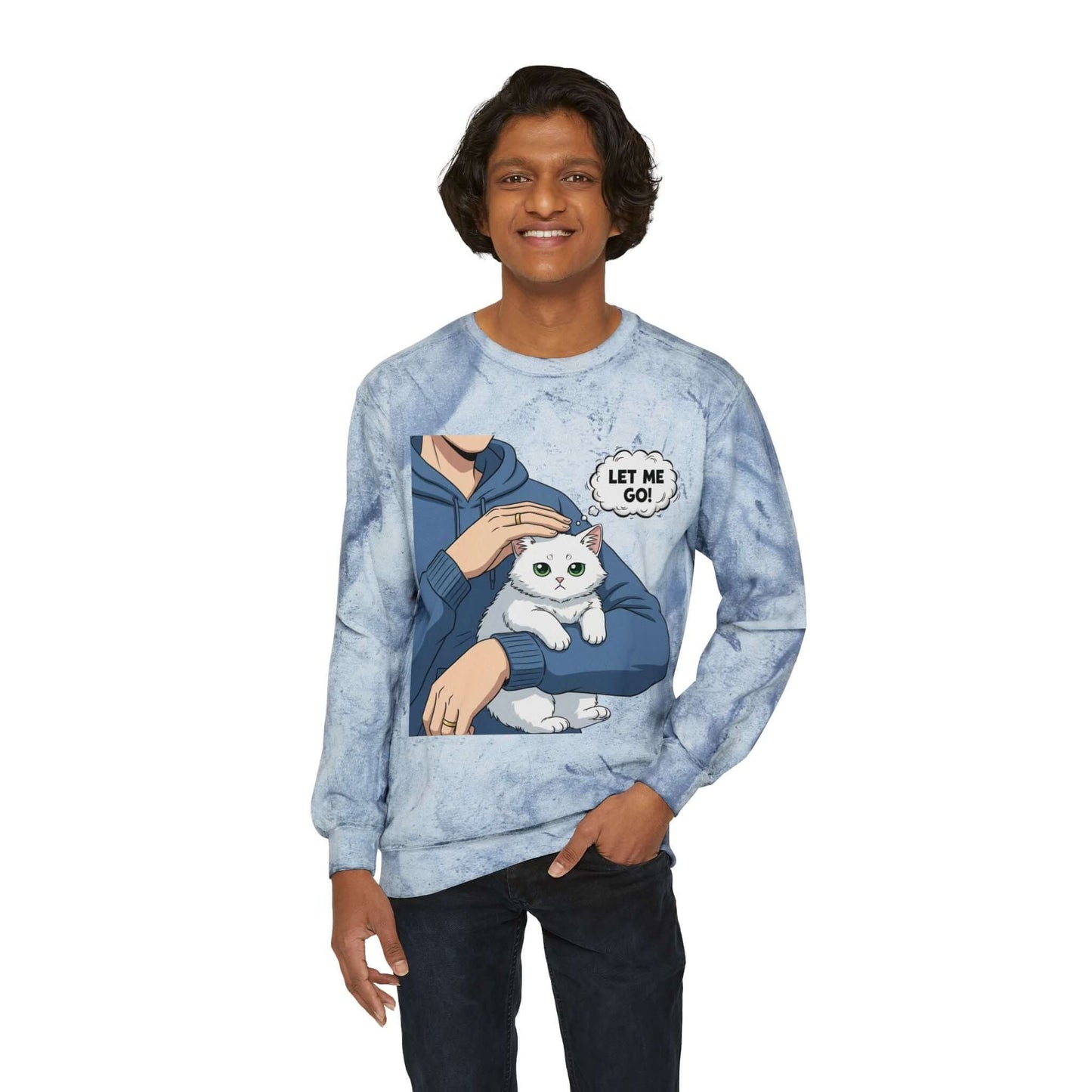 Let Me Go Cat Cozy Crewneck Sweatshirt Tie-Dye style 1