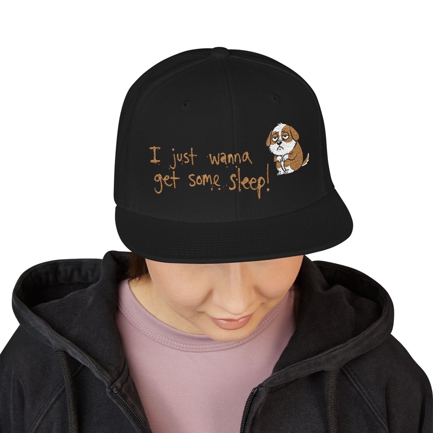 I just wanna get some sleep Embroidered Cute Puppy Snapback Hat