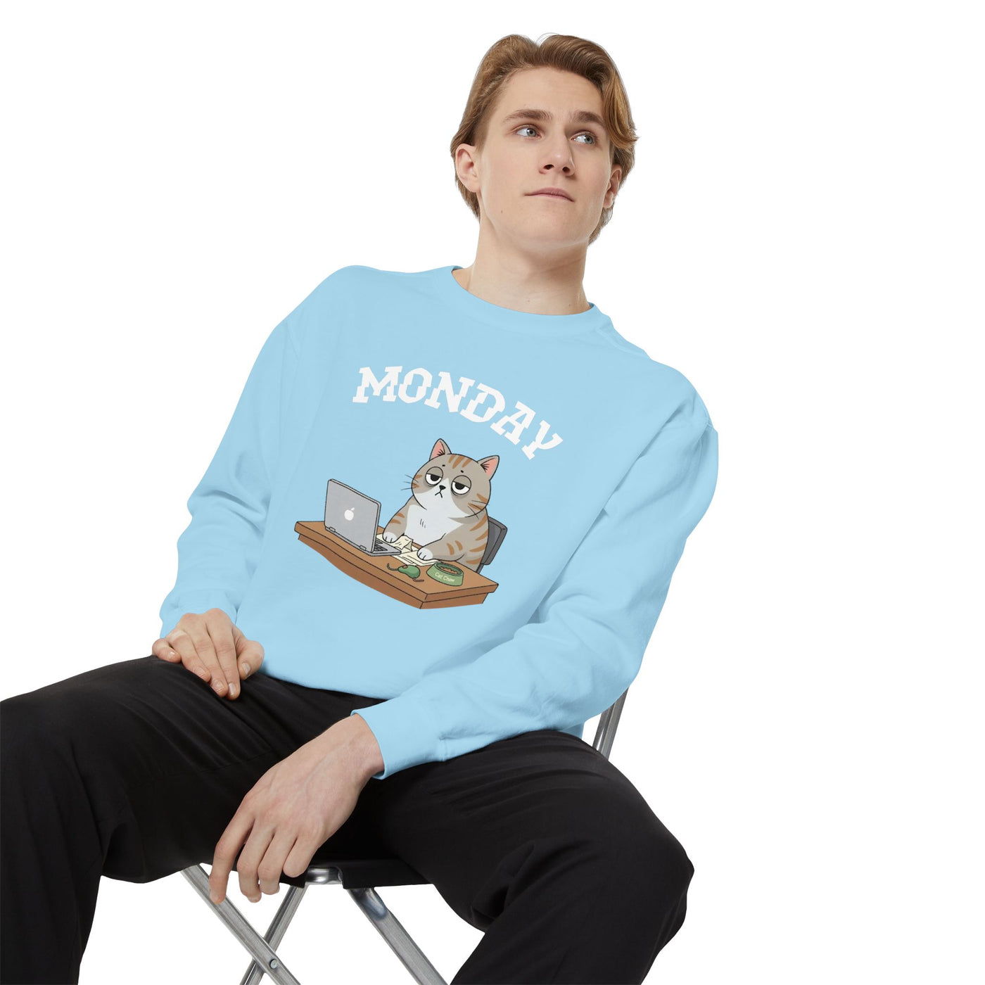 Monday Face Cat Stares Blankly Unisex Crewneck Sweatshirt style 4