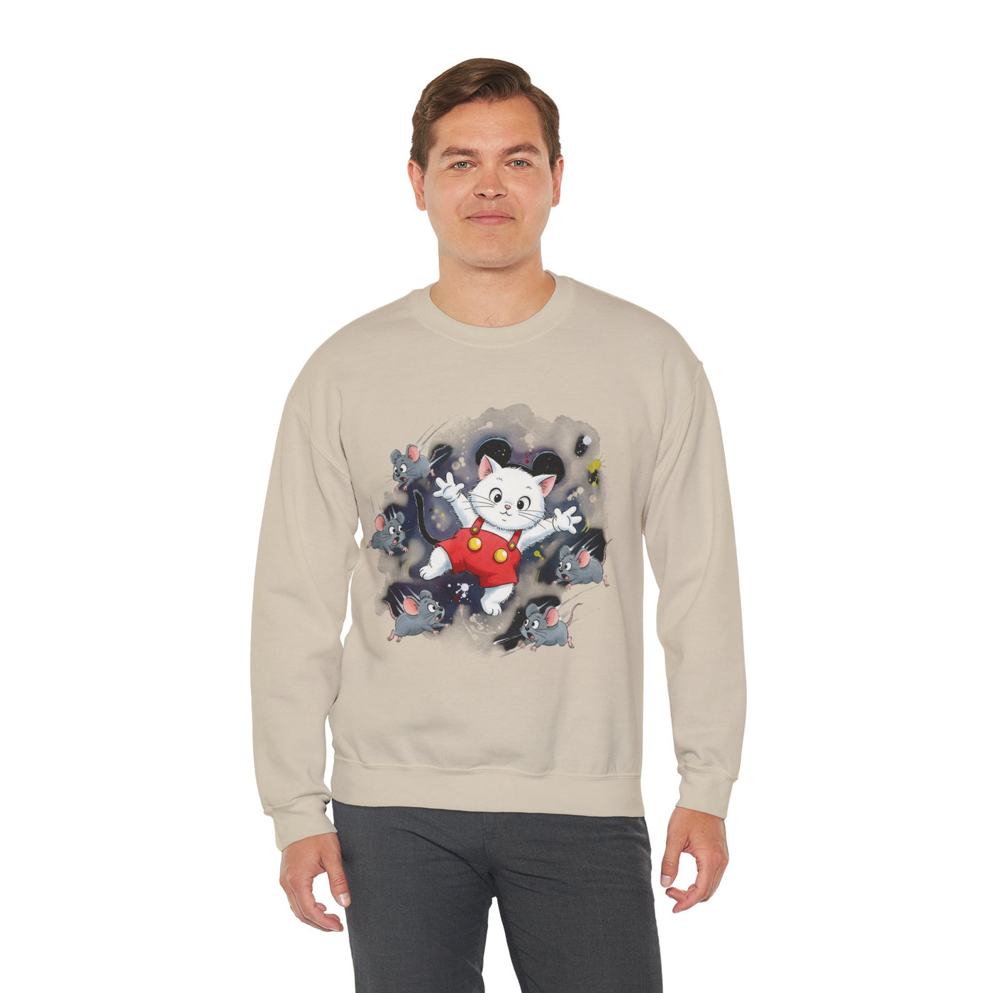 Watercolor painting style 2 Men & Women Cute Cat Pile Crewneck Sweatshirt