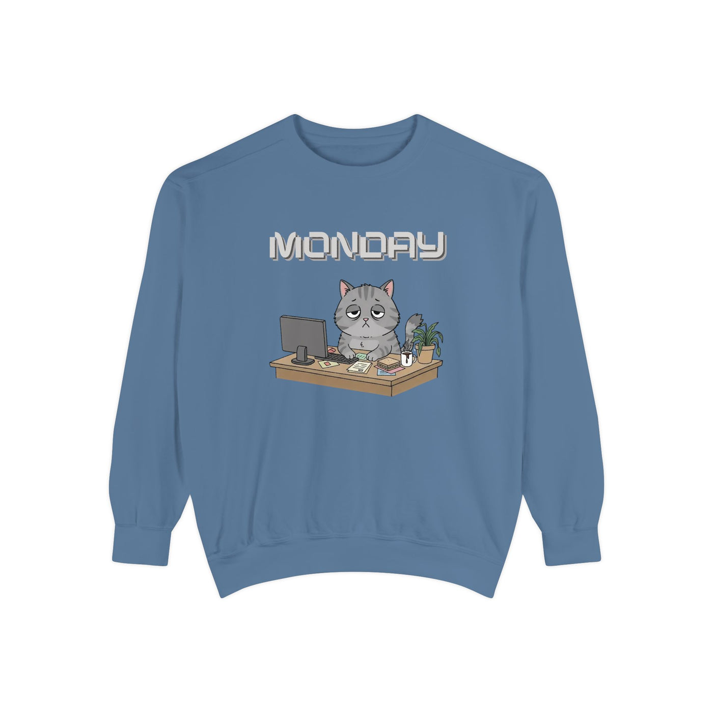Monday Face Cat Stares Blankly Unisex Crewneck Sweatshirt style 2