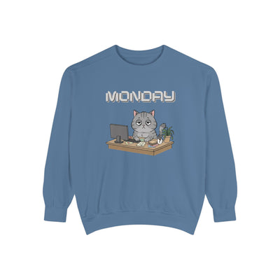 Monday Face Cat Stares Blankly Unisex Crewneck Sweatshirt style 2