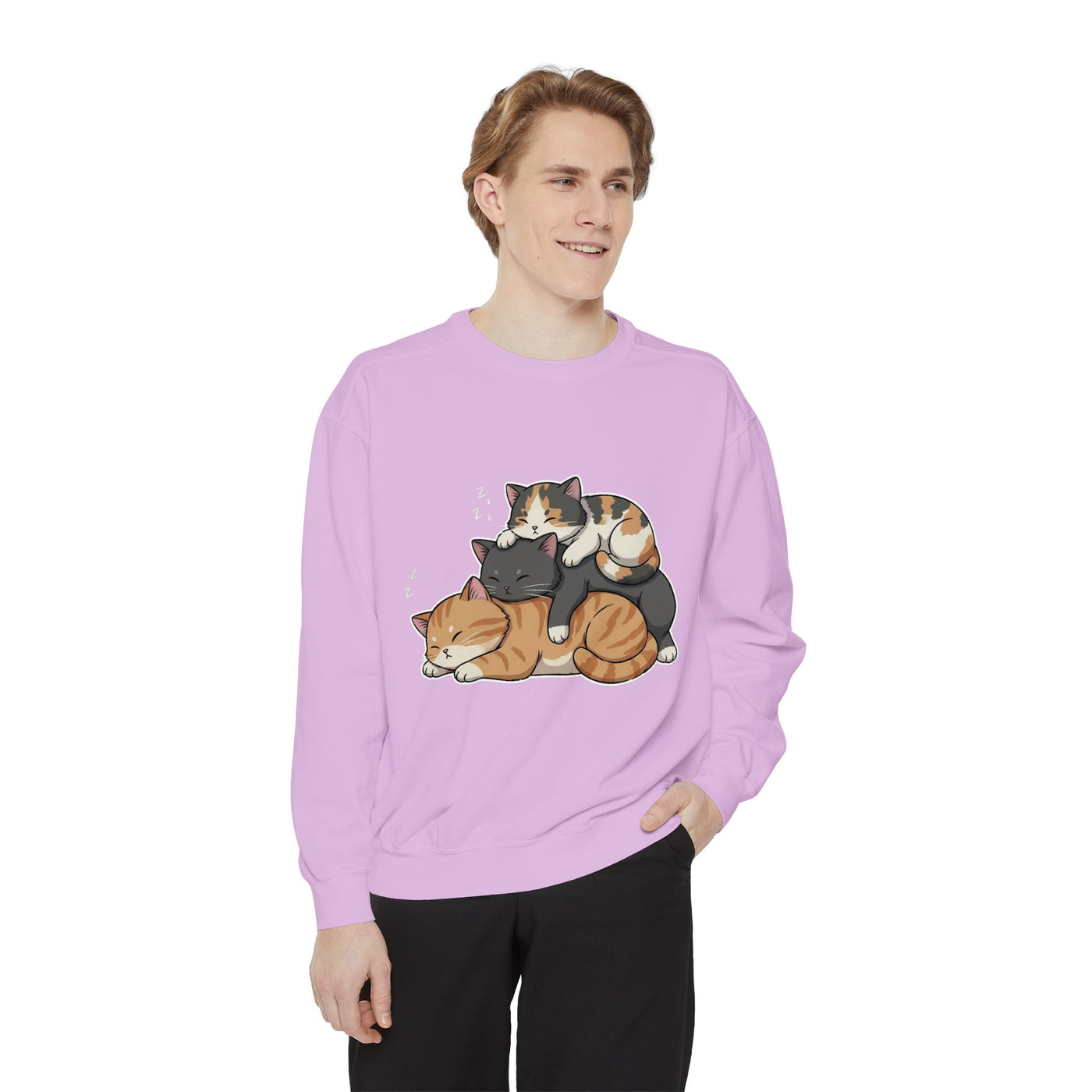 3 Cute Sleeping Cats style 7 Cozy Graphic Unisex Crewneck Sweatshirt