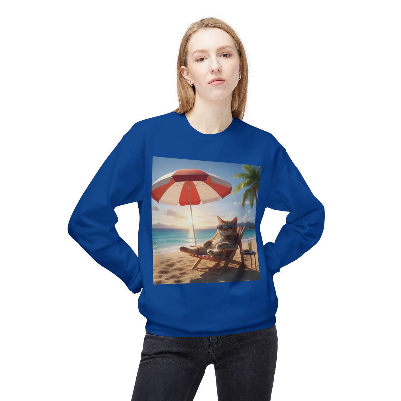 Beach Vibes Cat Crewneck Sweatshirt