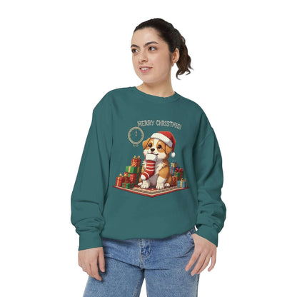 Puppy wait for Christmas presents Unisex Crewneck Sweatshirt style 1