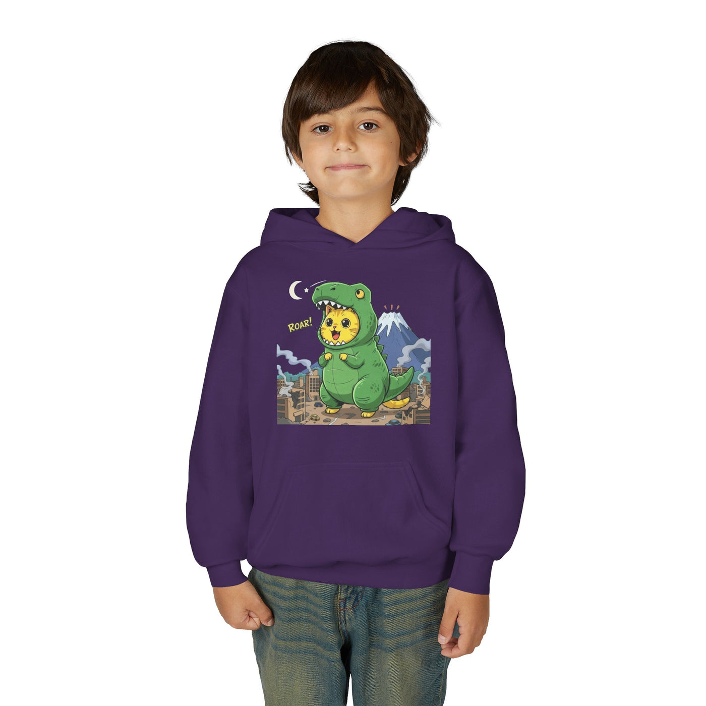 Cat cosplay Godzilla style 1 Unisex Kids Hoodie - Fun & Cozy Heavy Blend Sweatshirt with Cute Design