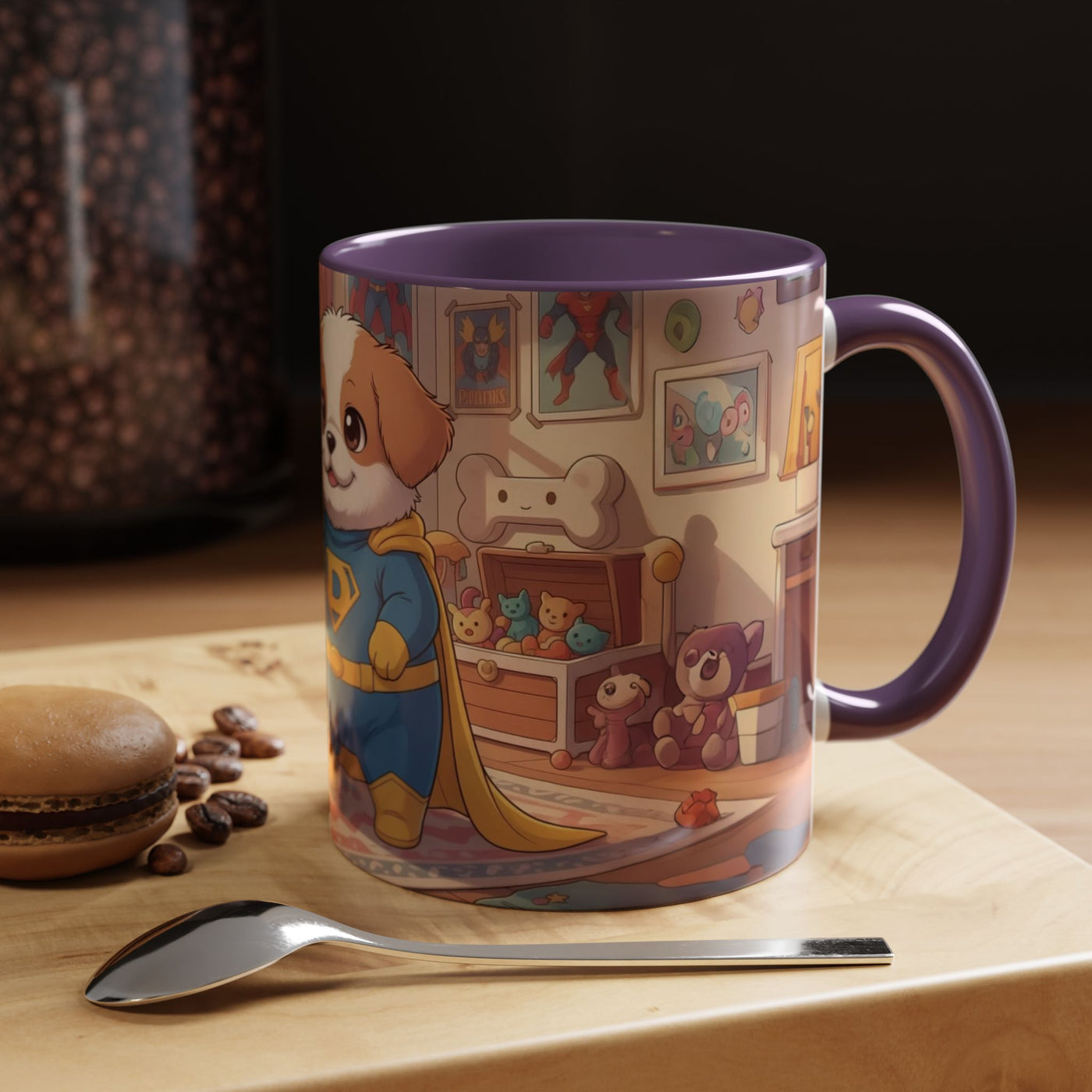 Super Pup Coffee Mug - Cute Puppy in Superhero Costume Accent Mug 11oz