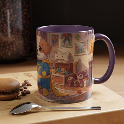 Super Pup Coffee Mug - Cute Puppy in Superhero Costume Accent Mug 11oz