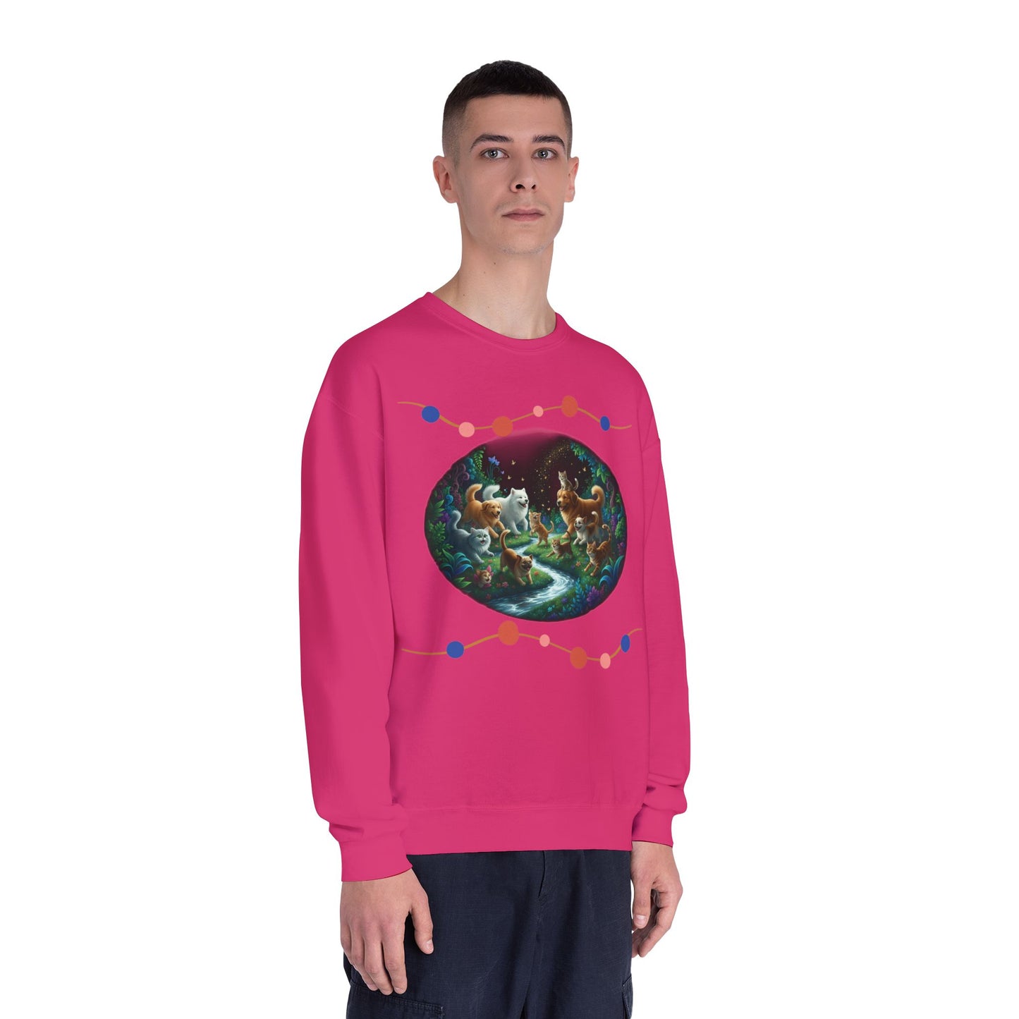 Cats & Dogs Happy Garden Unisex NuBlend Crewneck Sweatshirt style 1