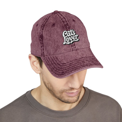 Cats Lover Vintage Embroidered Cap Dad Hat Grey Words