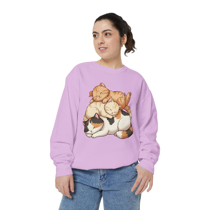 3 Cute Sleeping Cats Cozy Graphic Unisex Crewneck Sweatshirt style 1