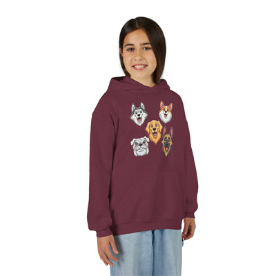 Cute Dog Heads Unisex Youth Hoodie, Fun Pet Lover Sweater, Kids Gift, Animal Lover Apparel, Perfect for Birthdays & Holidays