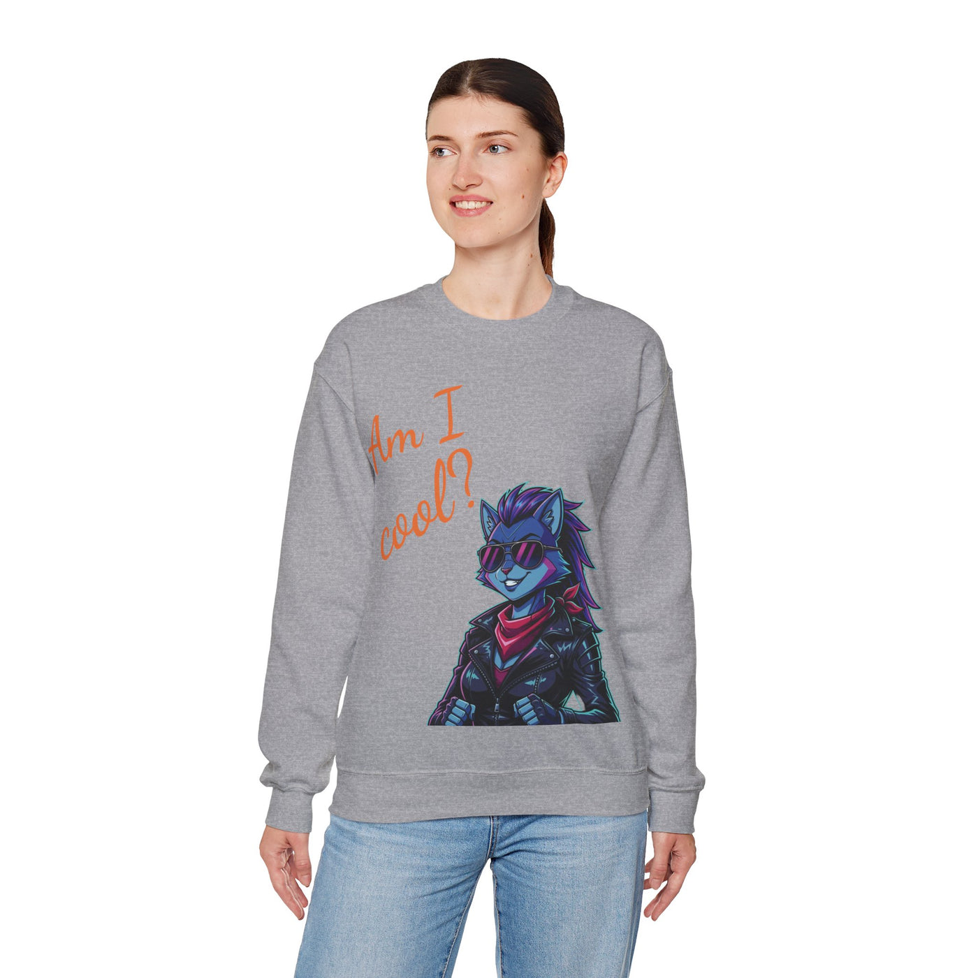 Cool Cat style 2 Unisex Crewneck Sweatshirt | Cozy Gift for Cat Lovers, Casual Wear, Unique Graphic Sweatshirt, Birthday Gift, Everyday Style
