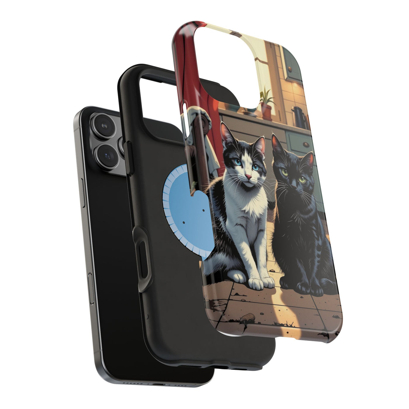 Cute Cats Magnetic Phone Case comic style 2, Cat Lover Gift, Impact-Resistant iPhone Case, Funny Pet Accessory, Unique Animal Design