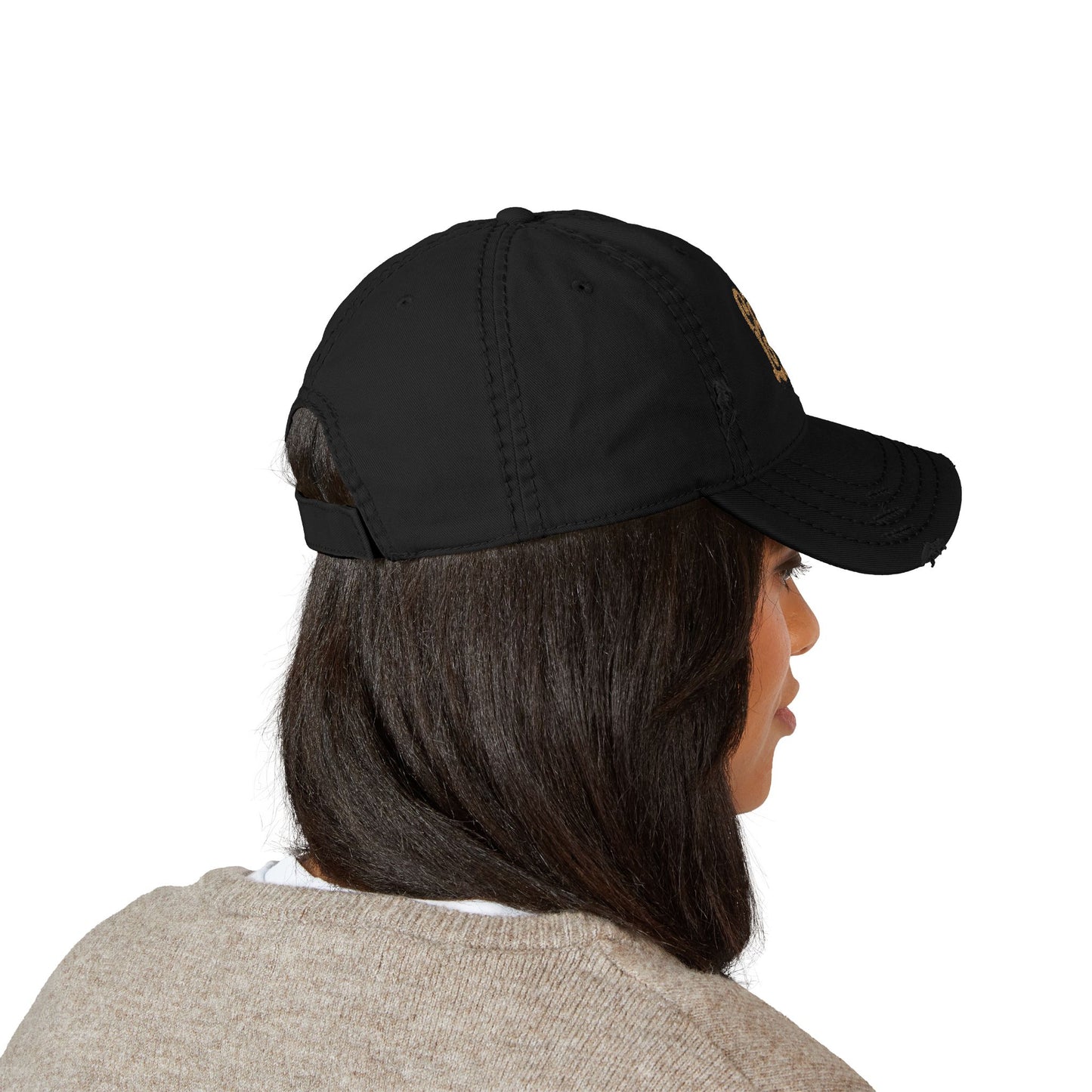 Cats Lover Distressed Embroidered Cap Dad Hat Brown Words