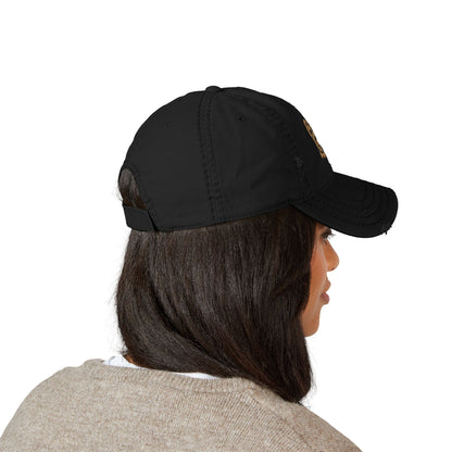 Cats Lover Distressed Embroidered Cap Dad Hat Brown Words