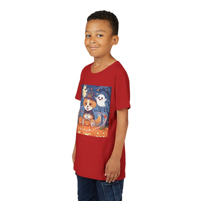 Halloween cute puppy anime style 3 Youth Tee, Short Sleeve T-Shirt, Kids Halloween Apparel, Cute Dog Tee, Fall Outfit for Children