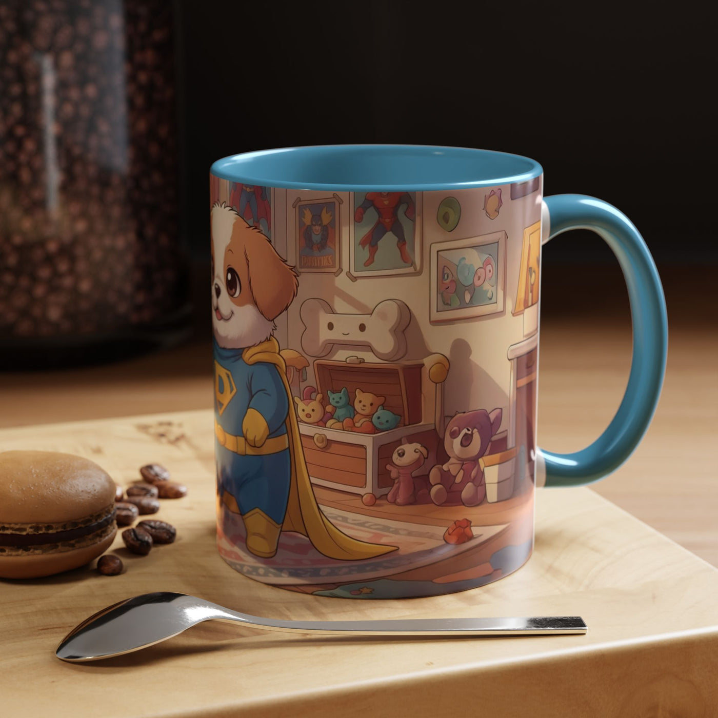 Super Pup Coffee Mug - Cute Puppy in Superhero Costume Accent Mug 11oz