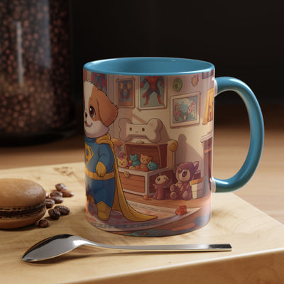 Super Pup Coffee Mug - Cute Puppy in Superhero Costume Accent Mug 11oz