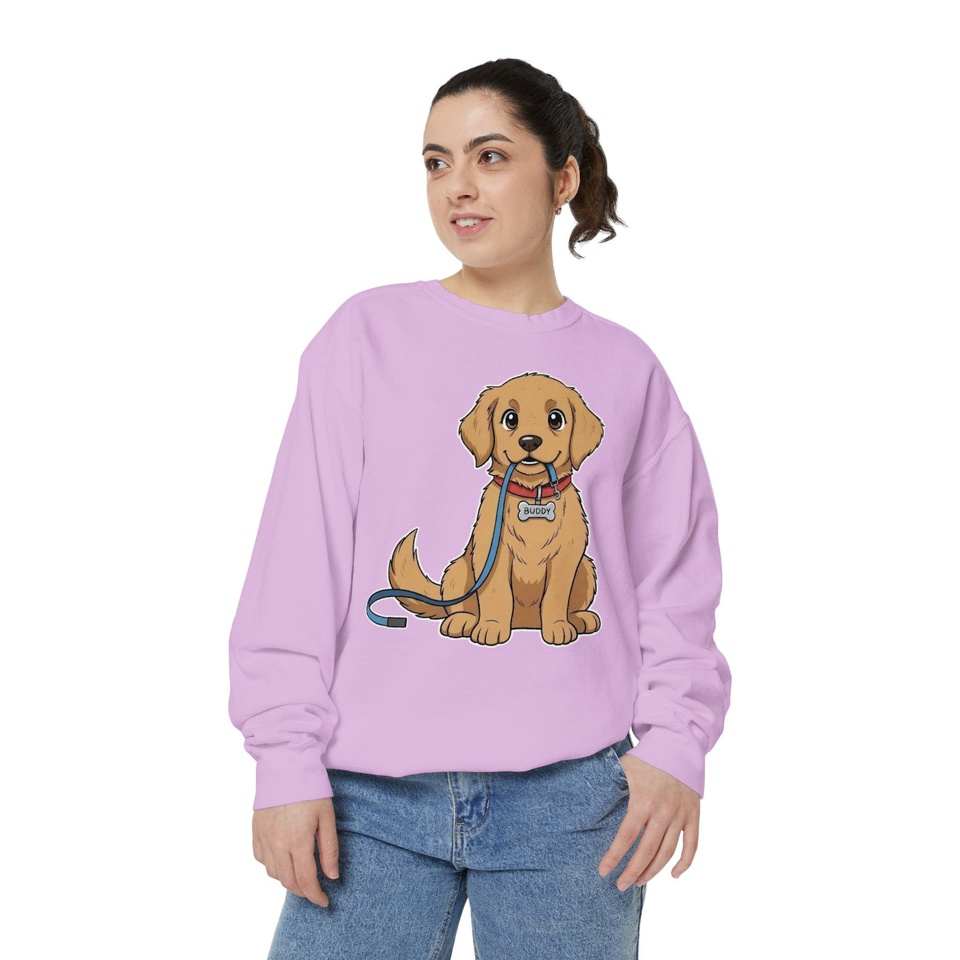 Cute Dog Walk Time style 2 Cozy Graphic Unisex Crewneck Sweatshirt